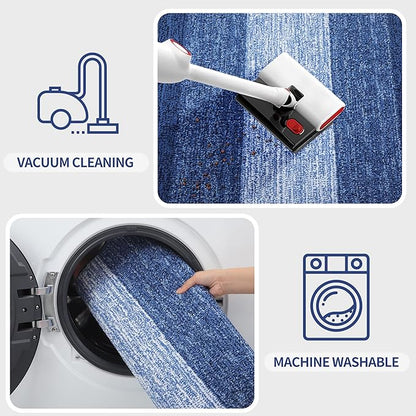 Kitinjoy Indoor Outdoor Door Mat, 71x24 Non-Slip Absorbent Dirt Trapper, Low-Profile Washable Inside Entrance Front Floor Mat, Sturdy Soft Entry Doormats for Entryway, Navy Blue