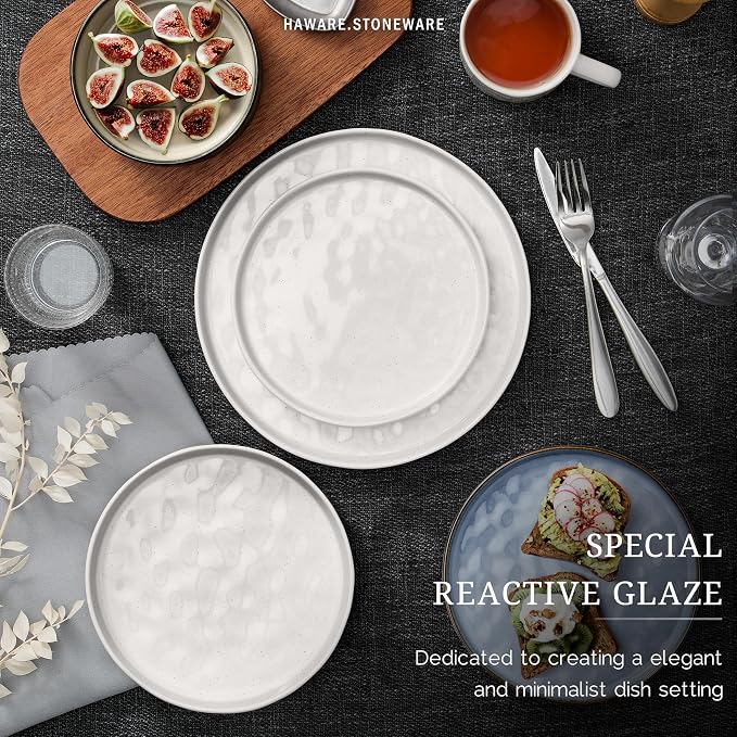 HaWare Dinnerware Sets, 12-Piece Plates and Bowls Set, Stoneware Dish Set