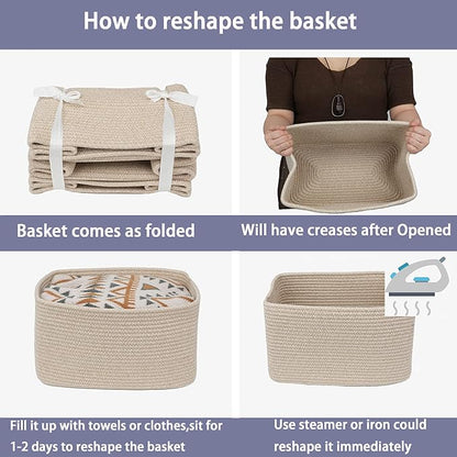 Rope storage Basket Bins Woven Basket for Organizing Shelves Rectangle Decorative Baskets For storage Clothes Toys Books Towels Square Wicker Nursery basket organizer 3 pack Oatmeal