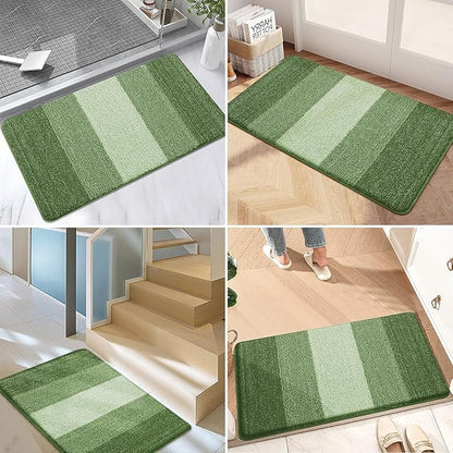 Kitinjoy Indoor Outdoor Door Mat, 59x36 Non-Slip Absorbent Dirt Trapper, Low-Profile Washable Inside Entrance Front Floor Mat, Sturdy Soft Entry Doormats for Entryway, Green