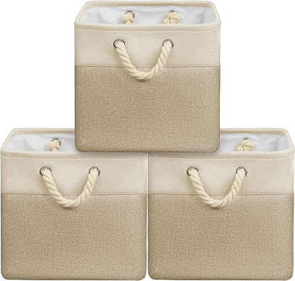 SIMPLE HOUSEWARE Fabric Storage Cubes, 13" x 13" Storage Bin, 3 Pack, Beige