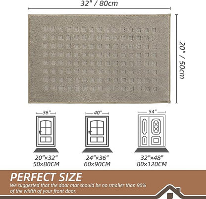 BEQHAUSE Waffle Door Mats Indoor 20"x32", Dog Mat for Muddy Paws Absorbent and Dirt Resist Floor Mats Non-Slip Washable Rugs for Entryway, Welcome Mat for Front Back Door, Muddy Wet Shoes, Beige