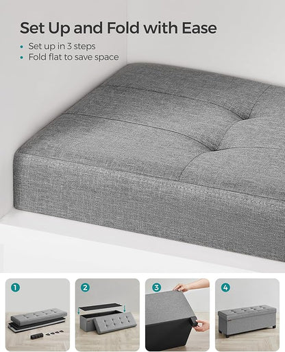 SONGMICS Storage Ottoman Bench, Foldable Foot Rest with Legs, 15 x 43 x 15.7 Inches, End of Bed Bench, Storage Chest, Load up to 660 lb, for Living Room, Bedroom, Entryway, Dove Gray ULSF018G02