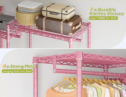 Raybee Clothing Racks for Hanging Clothes Heavy Duty Clothes Rack Load 750LBS clothes rack, 77" H x 70.5" W x 13.8" D, Pink
