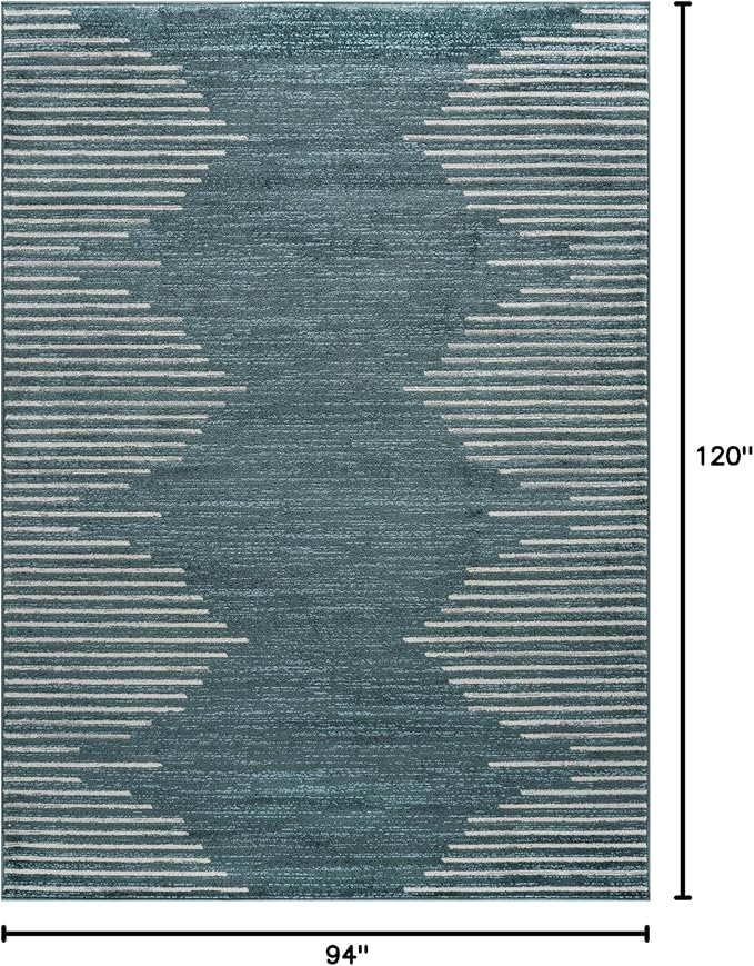 Rugshop Bohemian Stripe Stain Resistant High Traffic Living Room Kitchen Bedroom Dining Home Office Area Rug 7'10" x 10' Teal