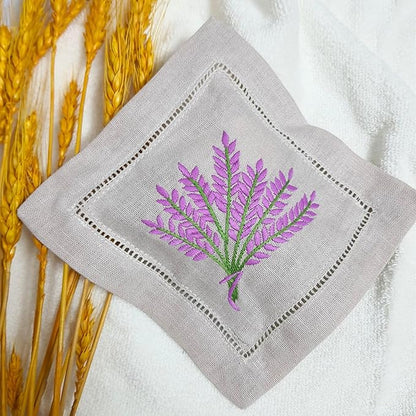Hcraft Hand Embroidered Lavender Sachet Bags, 6"x6" Set of 3 Embroidery Natural Linen, Lavender Sachets for Drawers and Closets, Dried Lavender