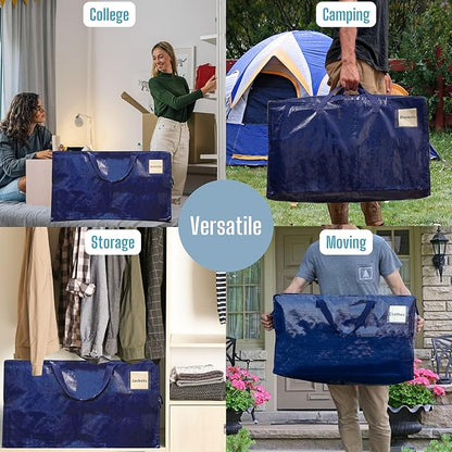 VENO 10 Pack Moving and Storage Bags, Heavy Duty, Alternative to Moving Boxes, Large Packing Totes Supplies for College Dorm Room with Zipper for Clothes, Wide Open Design (Blue, 10 Pack)