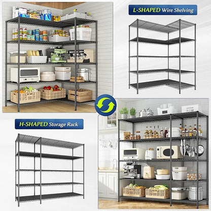 52.36" W Storage Shelves Metal Shelving Unit Load 1400LBS 5 Tier Wire Shelf for Storage Adjustable Garage Shelving Heavy Duty Shelves for Pantry Kitchen Garage, 52.36W x13.78Dx70.8H