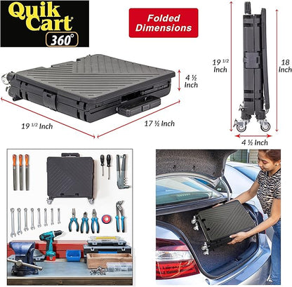dbest products Quik Cart 360 Four Wheeled Rolling Crate Teacher Utility with seat Heavy Duty Collapsible Basket with Handle, Black