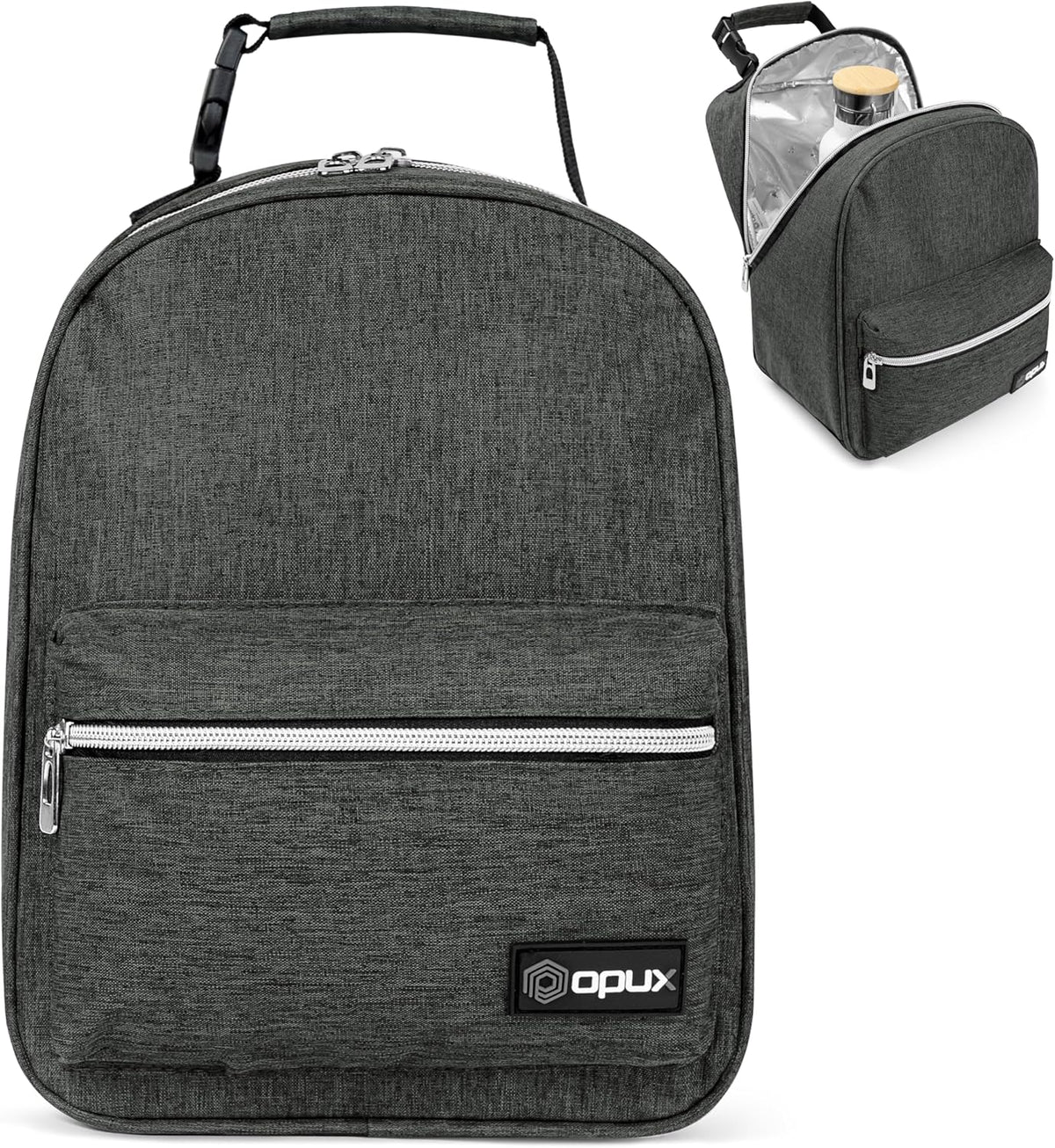 opux Lunch Box for Girls Boys Kids, Insulated Leakproof Lunch Bag, Reusable Teen Lunch Boxes for School, Medium Large lunchbox for Women Men Adult for Work with Front Back Pocket (Dark Gray)