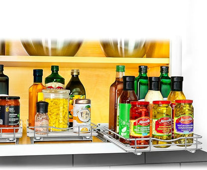 LYNK PROFESSIONAL® Pull Out Spice Rack Organizer for Inside Kitchen Cabinets - 10-1/4 inch Wide - Slide Out Drawer – Chrome Sliding Spice Cabinet Organization Shelf Racks - 1 Tier
