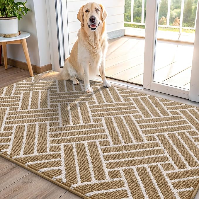 OLANLY Indoor Door Mat, 48x32 Inch, Dirt Resistant and Absorbent, Non-Slip Rubber Backing Floor Mats, Easy Clean Low-Profile Doormat for Entryway, Front Door, and Inside Entrance, Beige