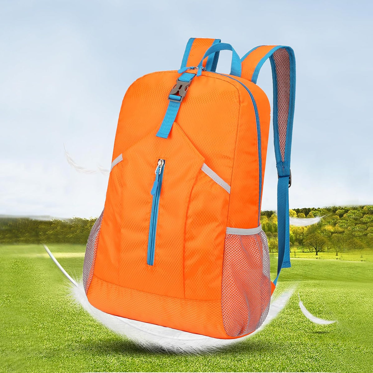 25L Hiking Backpack Foldable Sports Daypack Camping Collapsible Bag Water Repellent Lightweight Travel Men Women (Orange)