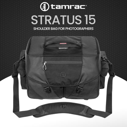 Tamrac Stratus 15 Camera Bag for Photographers, Camera Case for Photography Accessories, Shoulder Bag for DSLR and Mirrorless Cameras, Crossbody Camera Bag with Tripod Holder Strap - Black