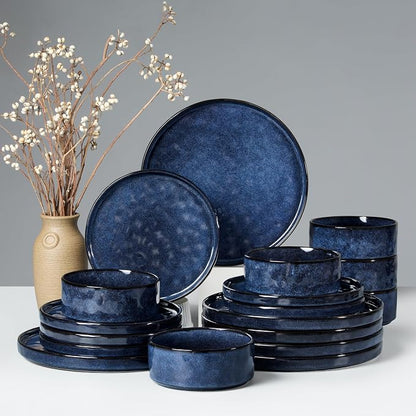 HaWare Dinnerware Sets, 18-Piece Plates and Bowls Set, Reactive Starry Blue |