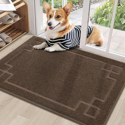 BEQHAUSE Door Mat 24" x 36", Non-Slip Door Mats Indoor Entryway Rugs Washable Low-Profile Absorbent and Stain Resist Floor Mats, Dog Door Mat for Front Back Door, Muddy Wet Shoes & Paws, Brown