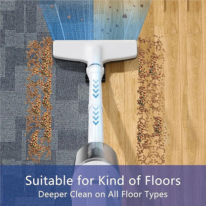 6-in-1 Lightweight Stick Vacuum Cleaner with 100W Powerful Motor, Mini Portable Household Handheld Vacuum Cleaner for Domestic Hard Floors, Carpets and Pet Hair(White Corded)