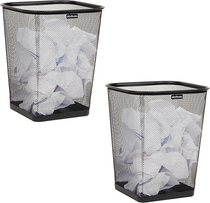 Mind Reader Mesh Trash Can, Waste Paper Basket, Square, Office, Metal Mesh, Set of 2, Black