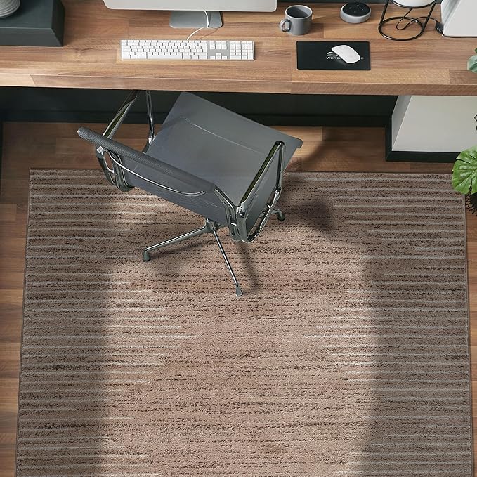 Rugshop Bohemian Stripe Stain Resistant High Traffic Living Room Kitchen Bedroom Dining Home Office Area Rug 5' x 7' Beige