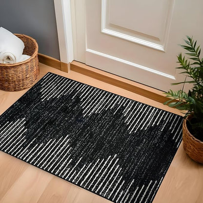 Rugshop Bohemian Stripe Stain Resistant High Traffic Living Room Kitchen Bedroom Dining Home Office Area Rug 2'7" x 4' Black