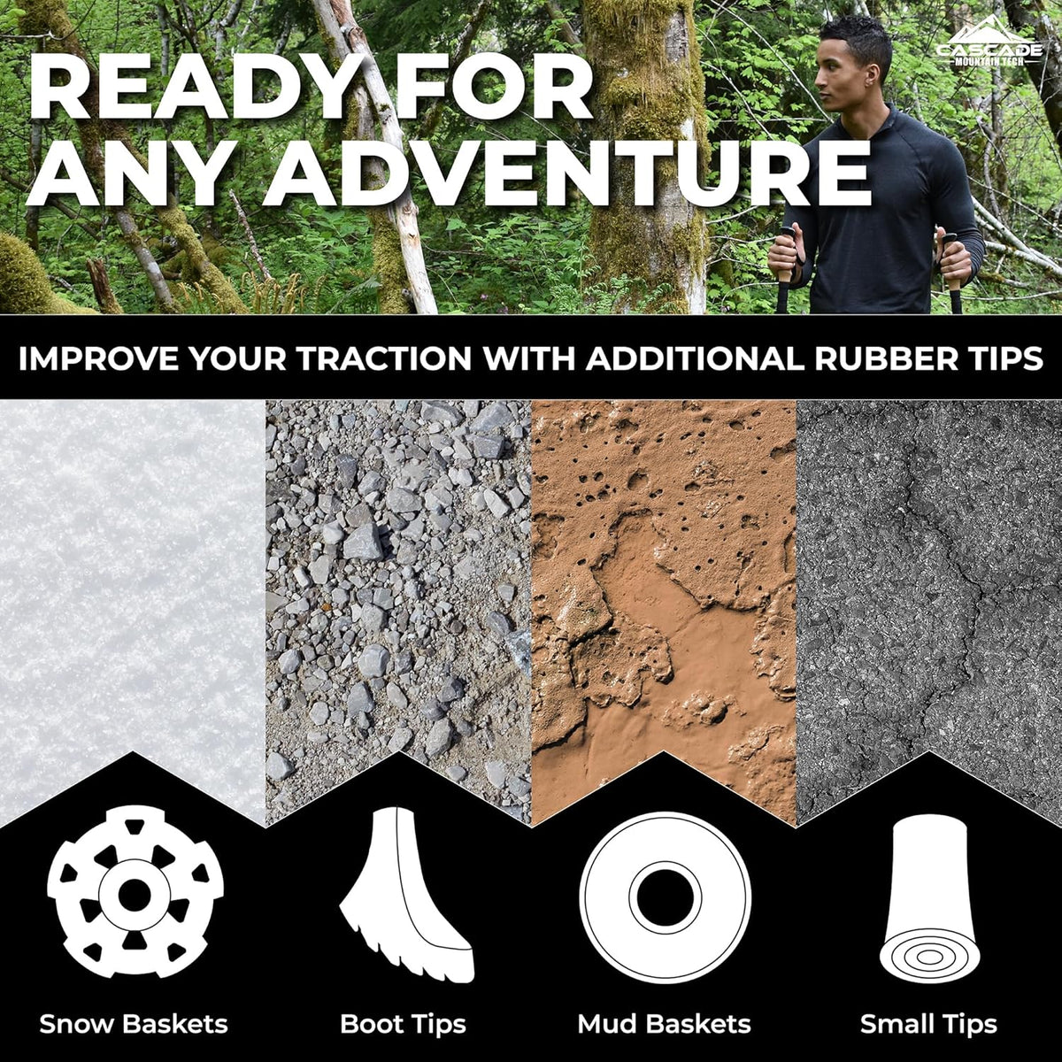 Cascade Mountain Tech Trekking Poles - Carbon Fiber Monopod Walking or Hiking Sticks with with Accessories Mount and Adjustable Quick Locks