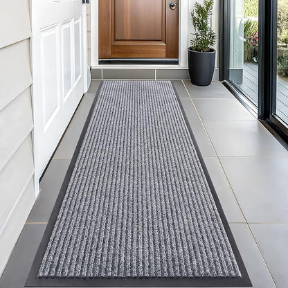 OLANLY Front Door Mat Indoor Outdoor Entrance, Waterproof Heavy Duty Doormat, Fade Resistant, Low Profile, Easy Clean Patio Porch Welcome Floor Mats for Entry, 59x20, Light Gray