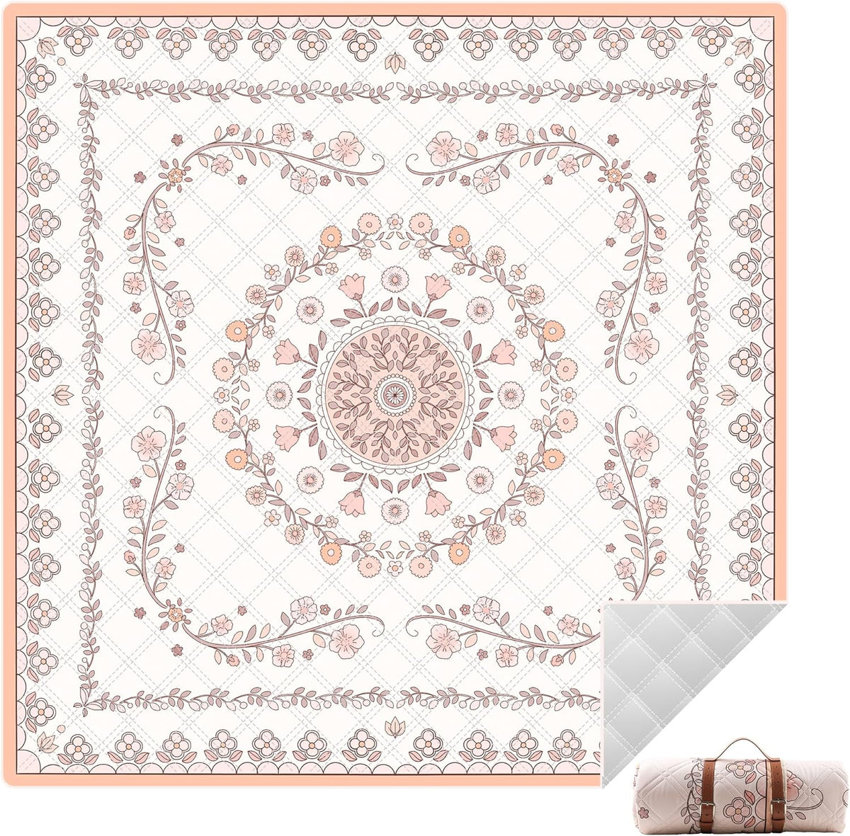 Boho Picnic Mat, 79" x 79" Extra Large Outdoor Picnic Blanket, Washable Foldable Portable Blanket for Beach/Camping/Concerts