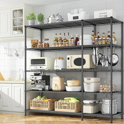 52.36" W Storage Shelves Metal Shelving Unit Load 1400LBS 5 Tier Wire Shelf for Storage Adjustable Garage Shelving Heavy Duty Shelves for Pantry Kitchen Garage, 52.36W x13.78Dx70.8H