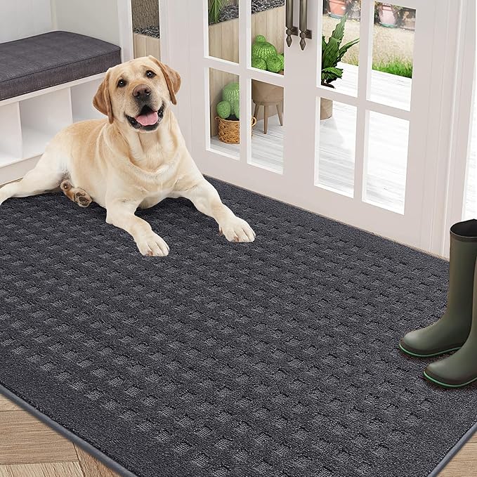 BEQHAUSE Waffle Door Mats Indoor 36"x60", Dog Mat for Muddy Paws Absorbent and Dirt Resist Floor Mats Non-Slip Washable Rugs for Entryway, Welcome Mat for Front Back Door, Muddy Wet Shoes, Dark Grey