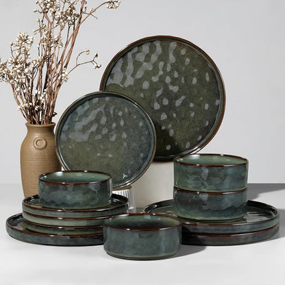 HaWare Dinnerware Sets, 12-Piece Plates and Bowls Set, Reactive Moss Green |
