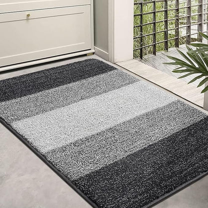 Kitinjoy Indoor Outdoor Door Mat, 36x24 Non-Slip Absorbent Dirt Trapper, Low-Profile Washable Inside Entrance Front Floor Mat, Sturdy Soft Entry Doormats for Entryway, Grey