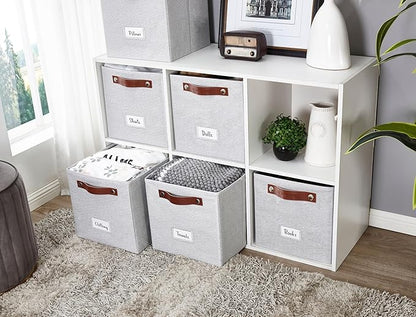 DECOMOMO Storage Bins, Cube Storage Bin with Labels, Fabric Storage Cubes for Shelves (11" / 6pcs, Light Texture Grey)