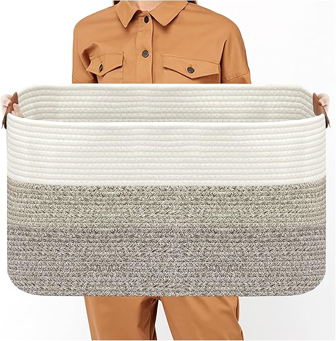 Large Collapsible Laundry Basket, Clothes Hamper for Blanket, Toy, Towels, Woven Baskets for Storage, Nursery Home Decor Living room 21.6" x 15" x 11.8", Gradient Brown