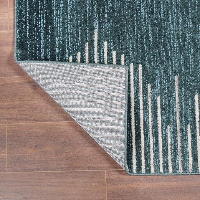 Rugshop Bohemian Stripe Stain Resistant High Traffic Living Room Kitchen Bedroom Dining Home Office Area Rug 5' x 7' Teal