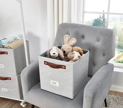 DECOMOMO Storage Bins, Cube Storage Bin with Labels, Fabric Storage Cubes for Shelves (11" / 6pcs, Light Texture Grey)