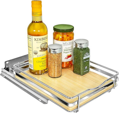 LYNK PROFESSIONAL® Élite™ Pull Out Spice Rack Organizer for Inside Kitchen Cabinets - 8-1/4 inch Wide - Slide Out Drawer – Wood/Chrome Sliding Spice Cabinet Organization Shelf Racks - 1 Tier
