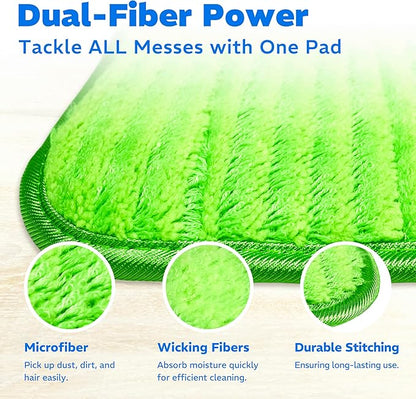 2 Pack Reusable Microfiber Mop Pads, Compatible with Swiffer Sweeper, Machine Washable Cloths, Refills for All Floor Cleaning, Hook and Loop, Wet Dry - 10"- 12"