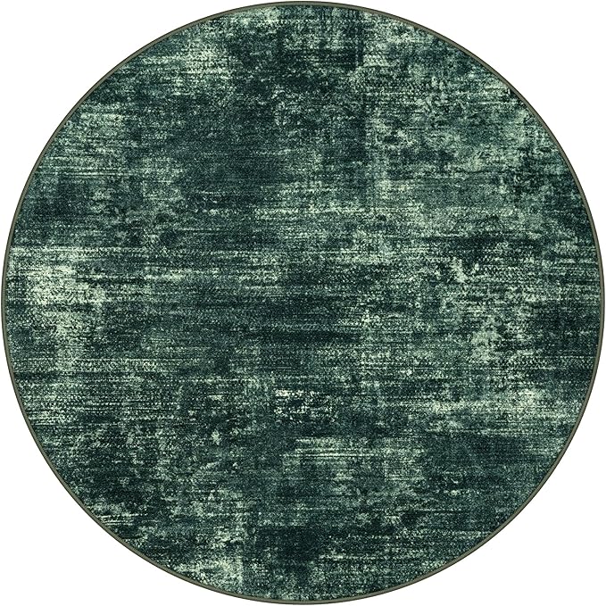 IOHOUZE Round Area Rug 5 Ft Circle Entryway Rugs Round Washable Door Mat Indoor Entrance, Non Slip Circle Front Door Rug, Printed Abstract Faux Wool Floor Carpet for Foyer Porch Sink, Dark Green