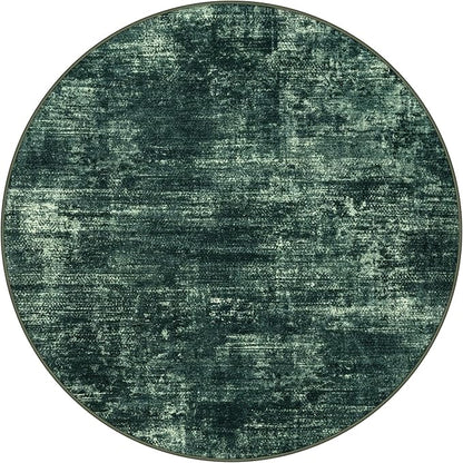 IOHOUZE Abstract Round Area Rug 6 Ft Washable Circle Rugs Large Round Rug Non Slip Thin Soft Circle Rugs, Printed Faux Wool Floor Carpet for Bedroom Living Room Dining Room Nursery, Dark Green