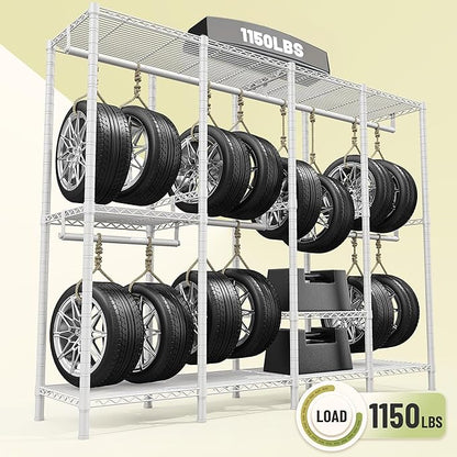Raybee Heavy Duty Clothes Rack for Hanging Clothes,Clothing Rack with Shelves, Adjustable,76" W x 77" H x 18" D,Max Load 1150lbs,White