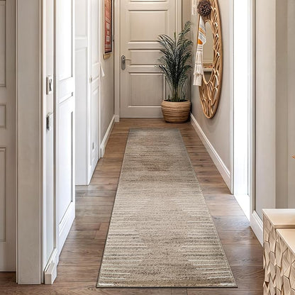 Rugshop Bohemian Stripe Stain Resistant High Traffic Living Room Kitchen Bedroom Dining Home Office Runner Rug 2' x 7' Beige