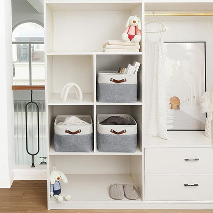 OrganiHaus Extra Large Fabric Storage Baskets for Shelves 3 Pack | 16x13in Closet Storage Bins for Shelves | Cloth Baskets for Organizing | Linen Closet Organizers | Fabric Storage Bin - Gray/White