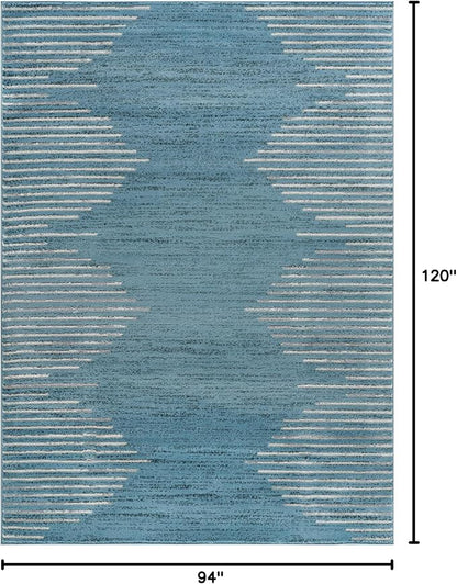 Rugshop Bohemian Stripe Stain Resistant High Traffic Living Room Kitchen Bedroom Dining Home Office Area Rug 7'10" x 10' Blue
