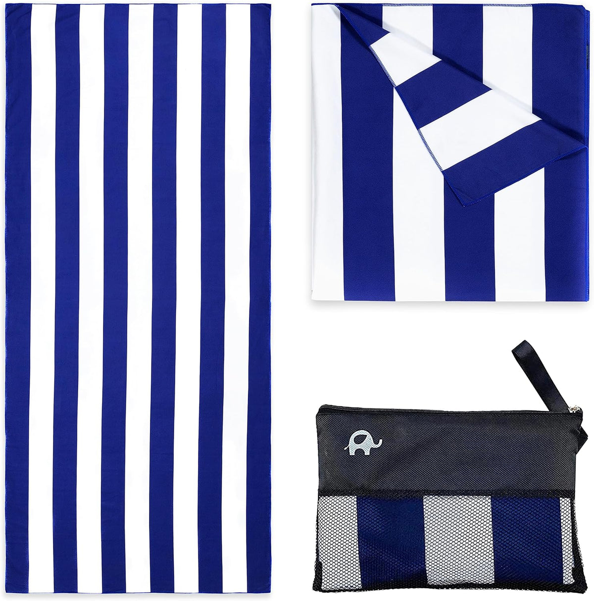 Elite Trend Microfiber Beach Towel for Adults with Bag - Large 63x31 inch - Lightweight Sand Free Quick Dry Towel for Travel, Swimming, Yoga, Camping (Cabana Navy)