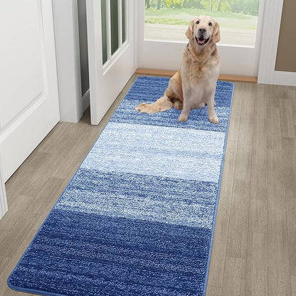 Kitinjoy Indoor Outdoor Door Mat, 59x20 Non-Slip Absorbent Dirt Trapper, Low-Profile Washable Inside Entrance Front Floor Mat, Sturdy Soft Entry Doormats for Entryway, Navy Blue
