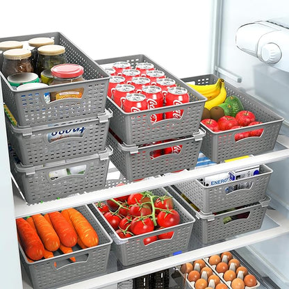 Simple Houseware Stackable Plastic Woven Basket Organizer, 6 Pack, 14.5" x 8.5" x 3.5", Gray