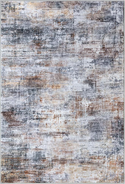 IOHOUZE Abstract Area Rug 4x6 Ft Washable Rugs for Entryway Indoor, Non Slip Small Living Room Rugs Printed Faux Wool Throw Rug, Floor Carpet for Kitchen Nursery Playroom, Orange Grey