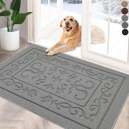 FONEYI Indoor Door Mat 24" x 36", Dirt Trapper Door Mats Non-Slip Entryway Rugs Washable, Absorbent Resist Dirt Welcome Mat, Low Profile Inside Floor Mats for Front Back Door and Entryway, Light Grey