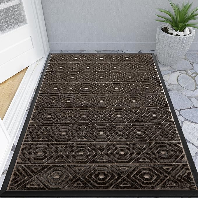 Yimobra Door Mat, Outdoor Indoor Entrance Welcome Mat, Heavy Entry Front Door Mat, Stain & Fade Resistant, Low Profile, Sturdy Rubber, Easy Clean Patio Floor Mat, Waterproof, 47 x 32, Brown