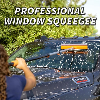 4-12 ft Window Washer Squeegee Kit with Extension Pole (20+ Foot Reach) // Long Handle Squeegee for Window Cleaning & Car Cleaning Multi-Use//Telescopic Professional Window Cleaning Squeegee for Home